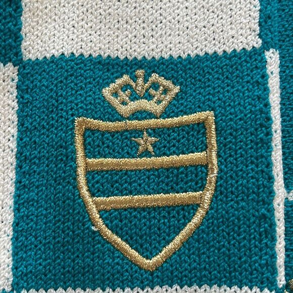 Vintage St John Nautical Sweater Gold Embroidered Anchor Checkered Knit USA L - Picture 12 of 13